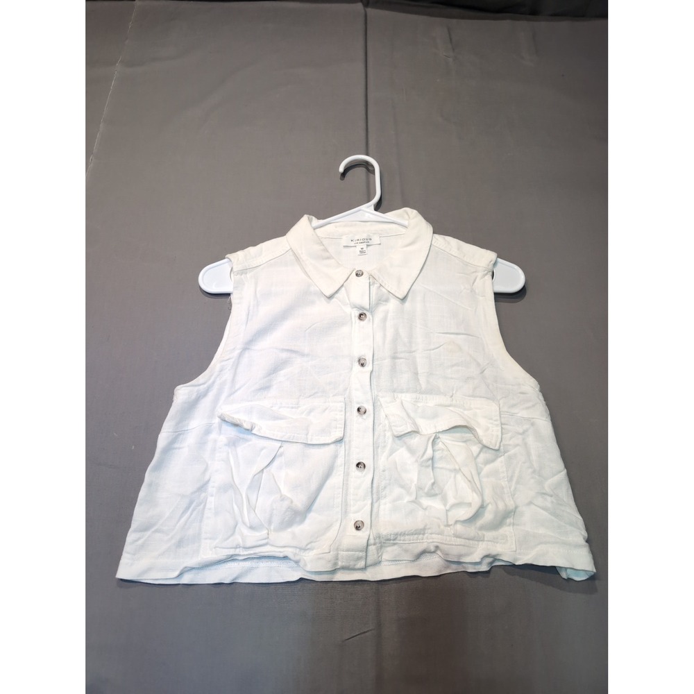 Kirious Los Angeles Womens M White Sleeveless Button‎ Down Crop Top Shirt